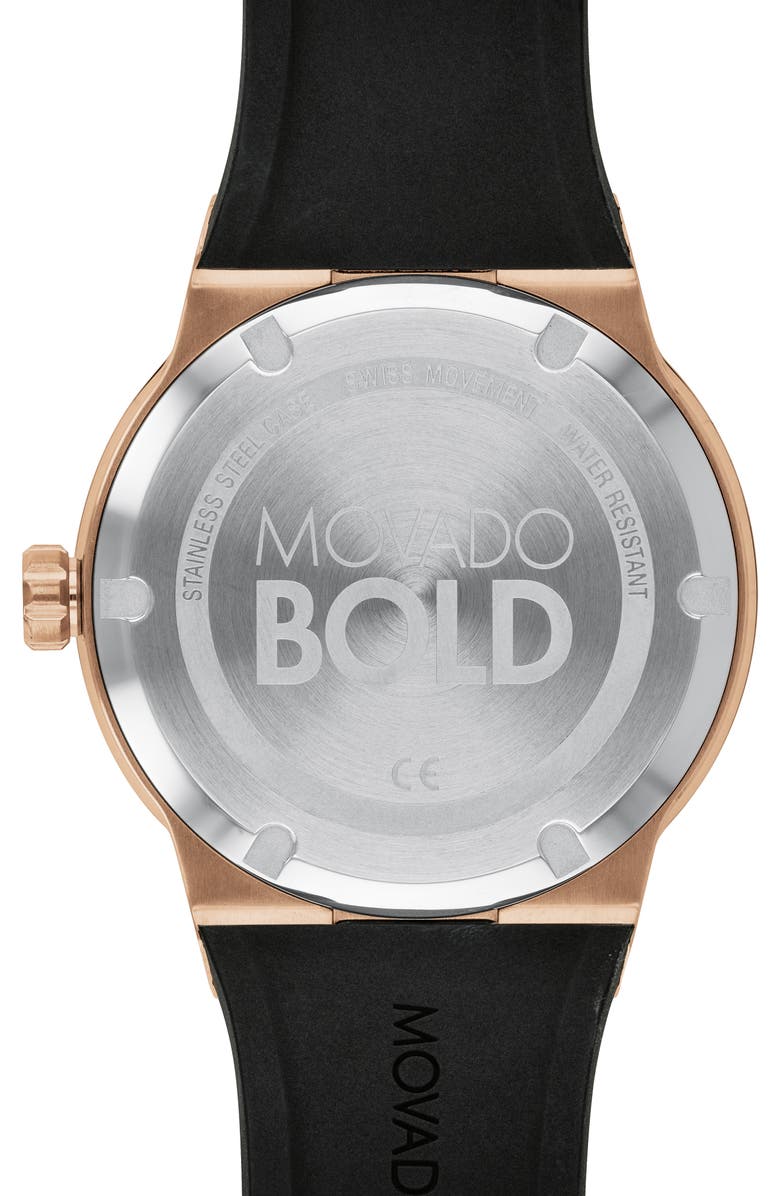 Movado Bold Fusion Silicone Strap Watch, 42mm, Alternate, color, Black Dial
