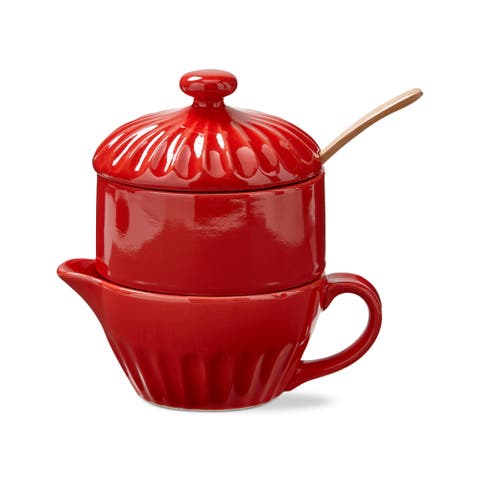 Stinson Red Cream and Sugar Set Ceramic Dishwasher Safe