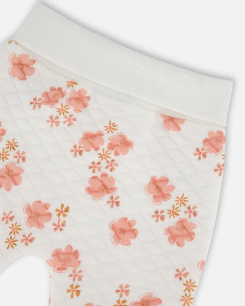 Deux Par Deux Baby Girl's Printed Quilted Top And Pant Set White And Pink Flowers In White And Pink Flowers