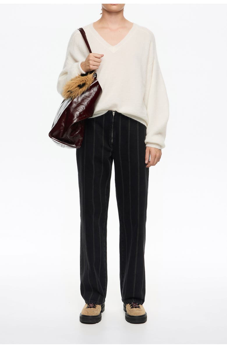 Bimba y Lola Striped Denim Ankle-Length Jeans, Alternate, color, Washed Black