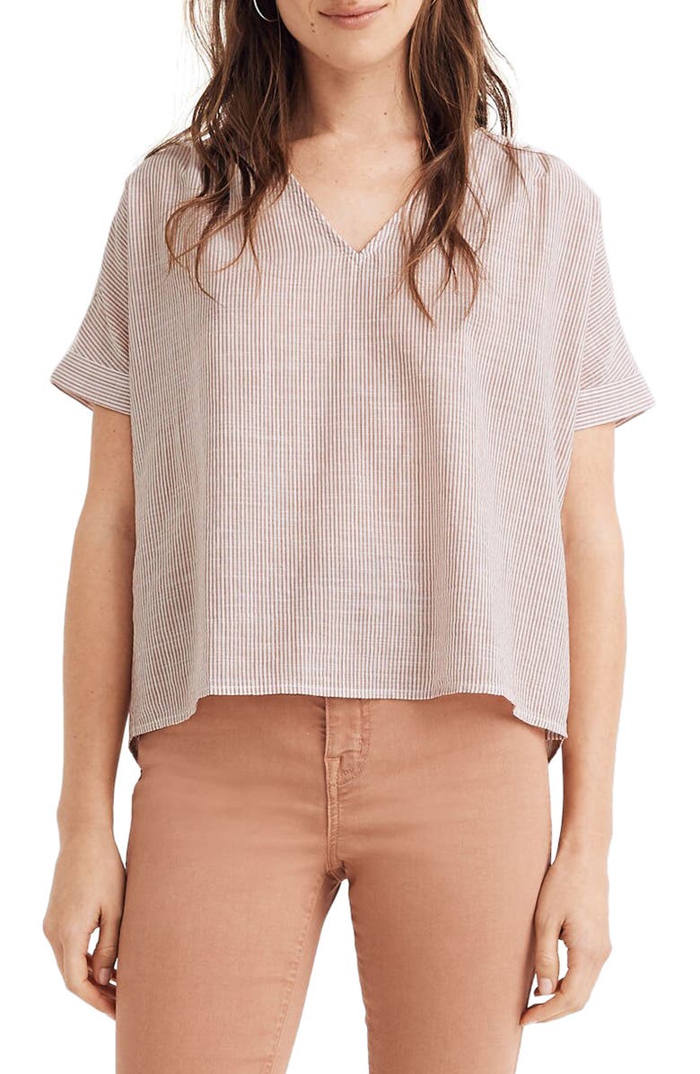 Madewell Stripe Button-Back Top, Main, color, 