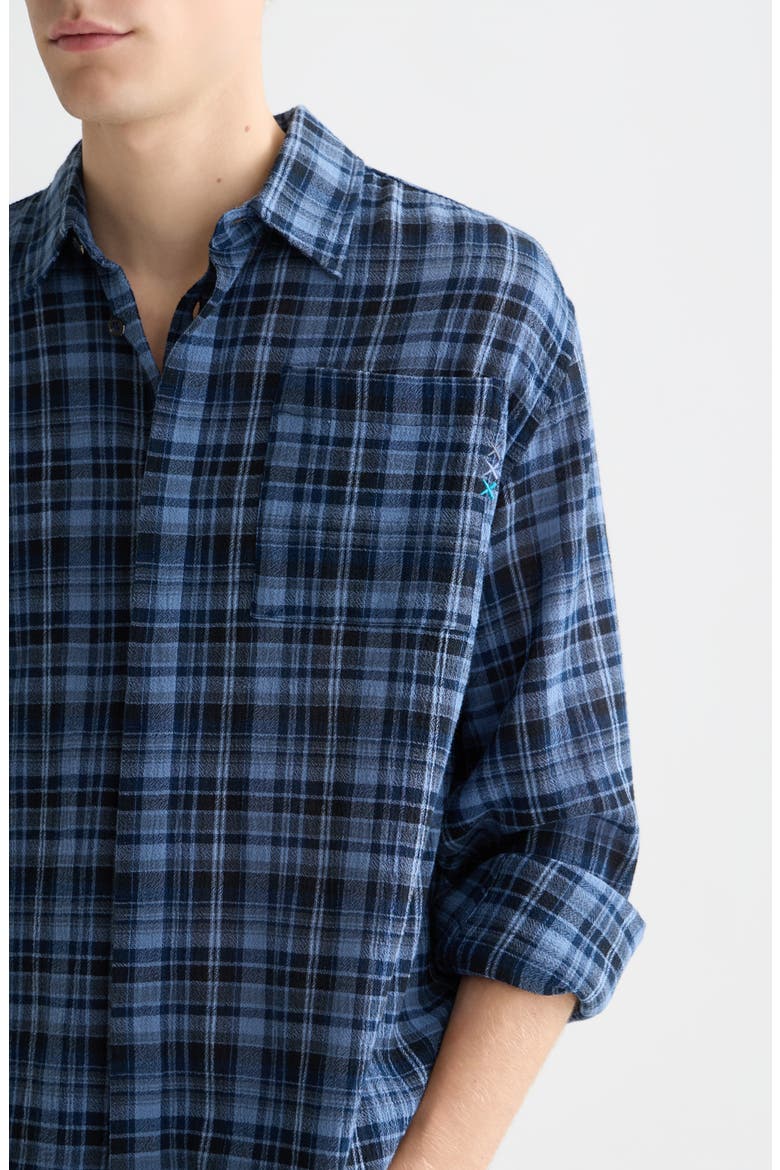 Lightweight Plaid Cotton Flannel Button-Up Shirt, Alternate, color, PAGEANT BLUE CHECK