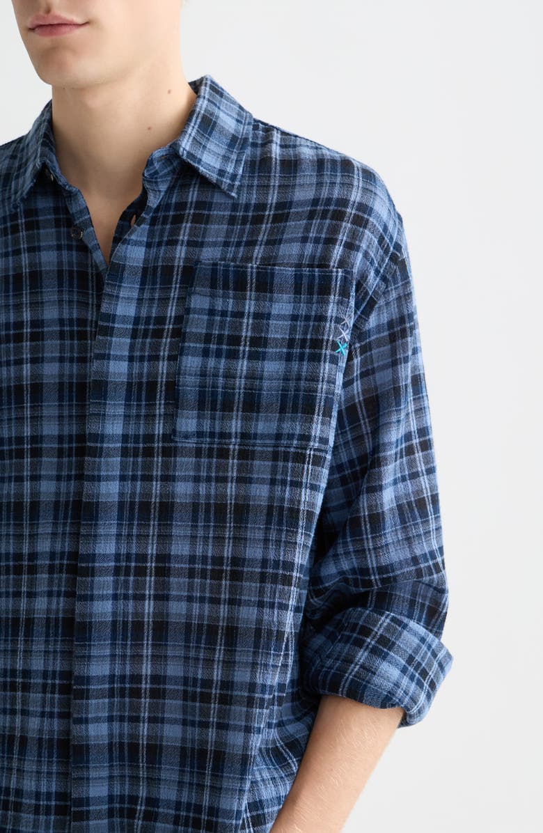 Scotch & Soda Lightweight Plaid Cotton Flannel Button-Up Shirt, Alternate, color, Pageant Blue Check