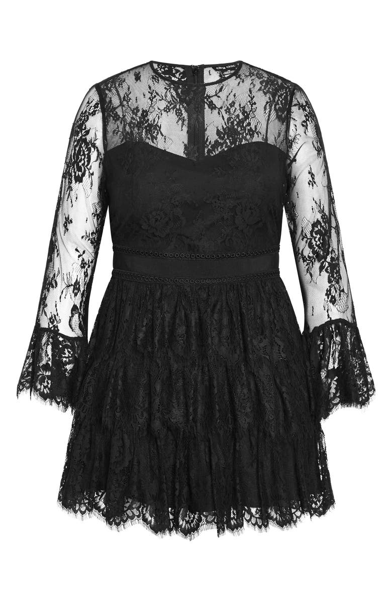 City Chic Logan Lace Overlay Long Sleeve Cocktail Dress, Alternate, color, 