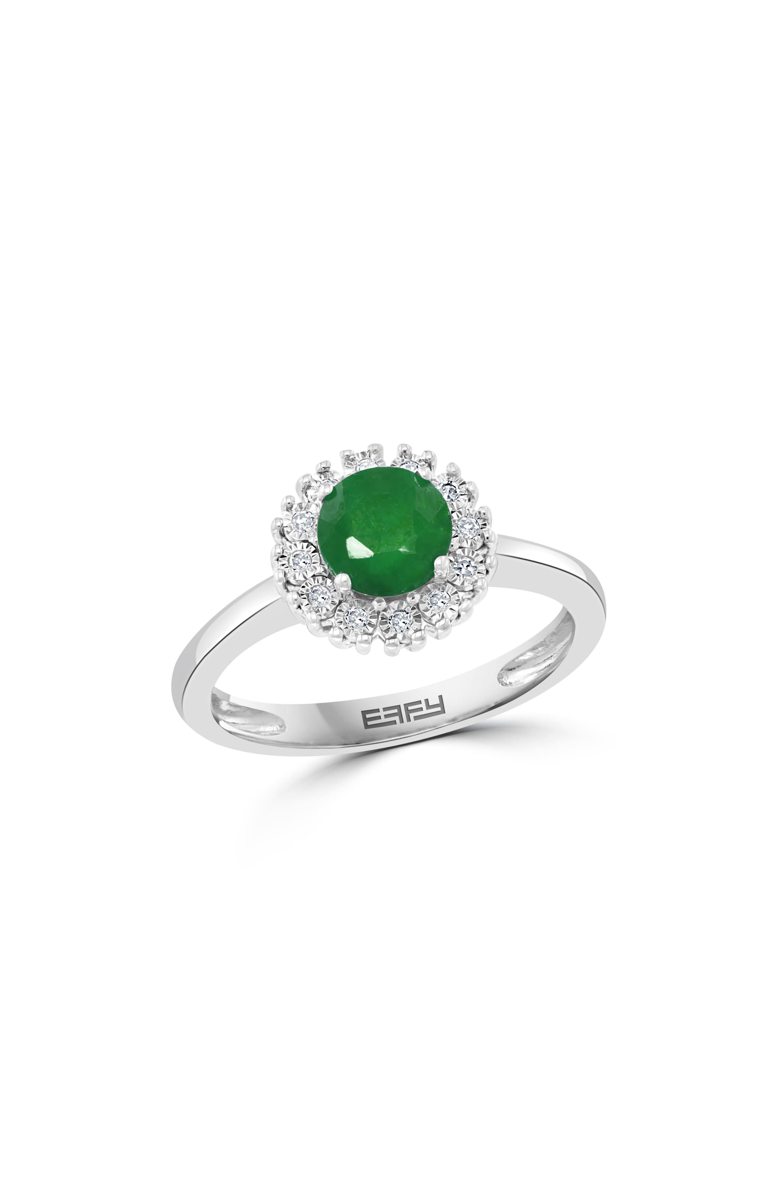 EFFY Sterling Silver Emerald & Diamond Ring