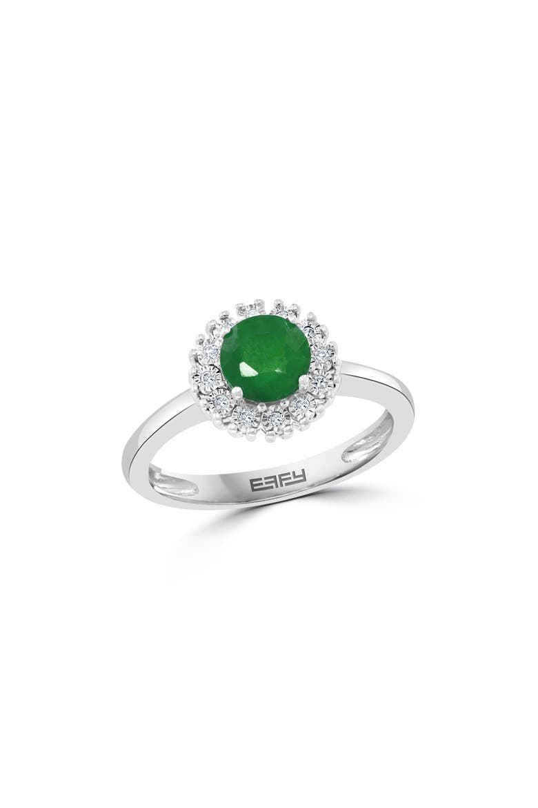 Sterling Silver Emerald & Diamond Ring, Main, color, GREEN