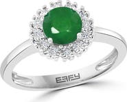 EFFY Sterling Silver Emerald & Diamond Ring