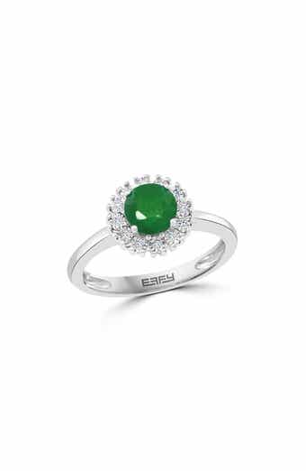 Sterling Silver Emerald & Diamond Ring