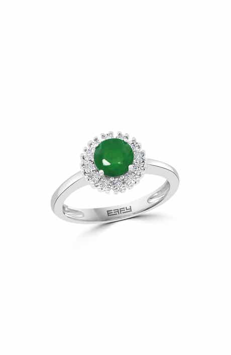 EFFY Sterling Silver Emerald & Diamond Ring