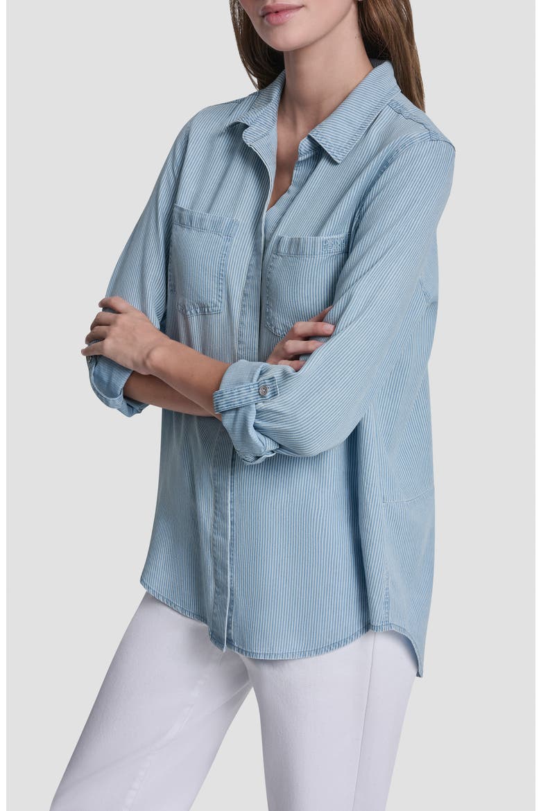 Chambray Button Front Top, Alternate, color, CHAMBRAY STRIPE