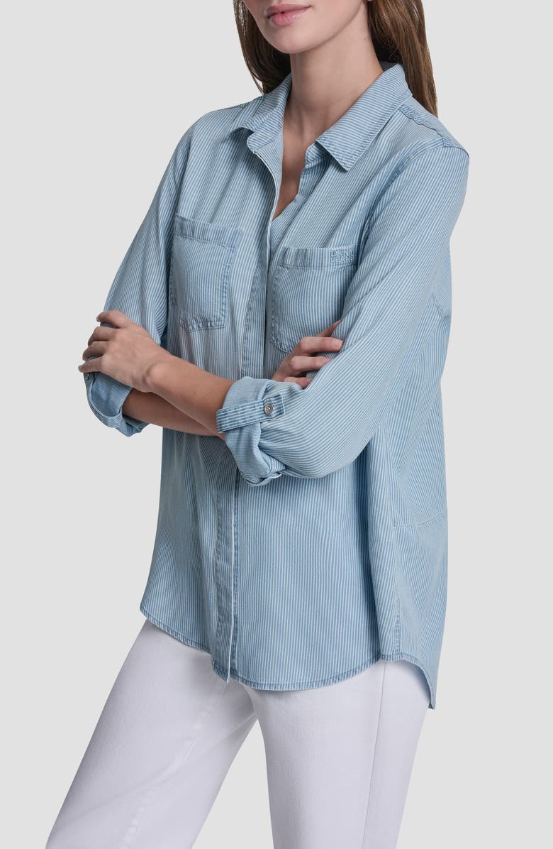DKNY Jeans Chambray Button Front Top, Alternate, color, Chambray Stripe