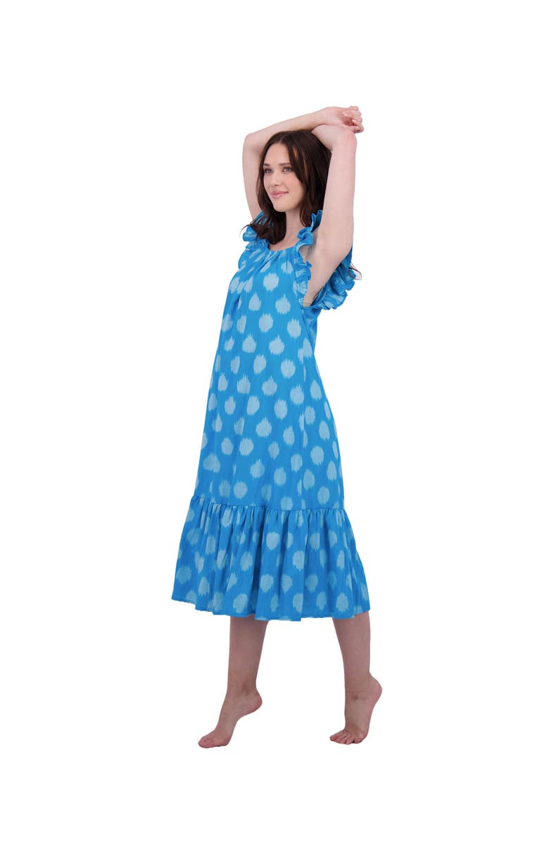 Mer St. Barth Eva Women's Ruffle Sundress Cerulean Blue Ikat, Main, color, 