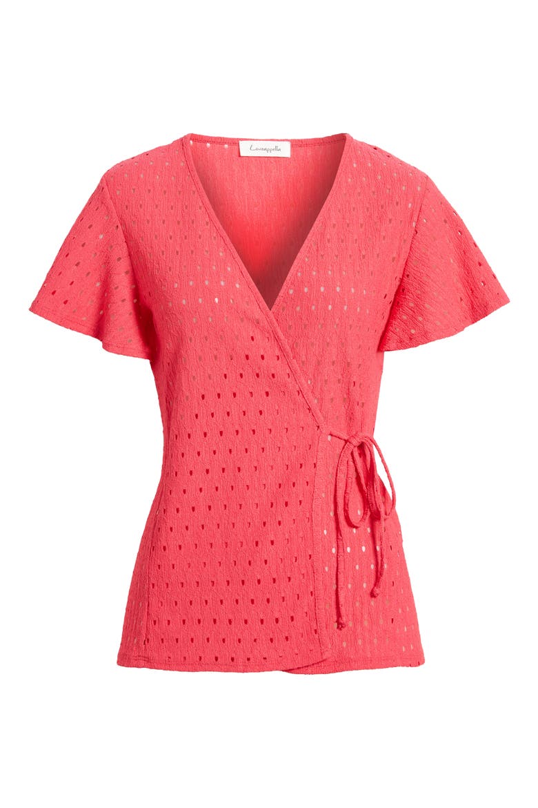Eyelet Wrap Top, Alternate, color, AZALEA