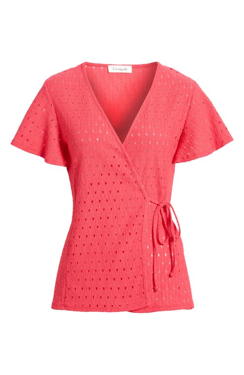 Loveappella Eyelet Wrap Top In Pink