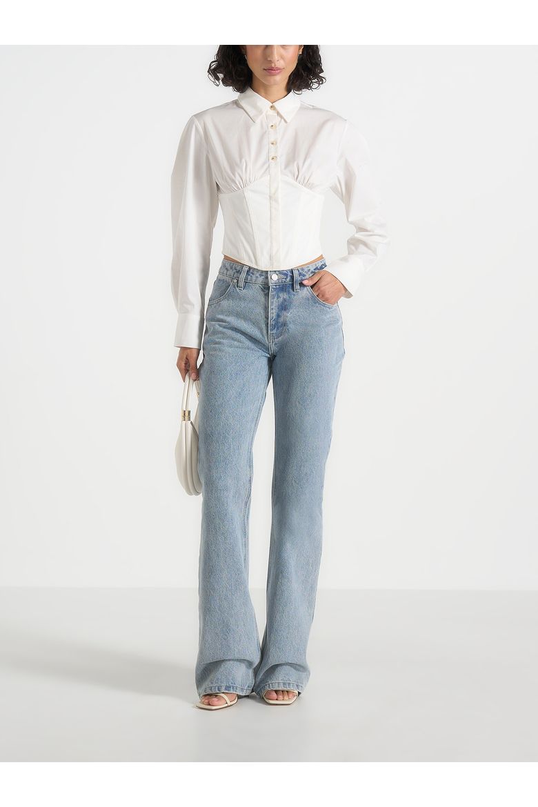 Margot Cotton Corset Shirt, Alternate, color, White