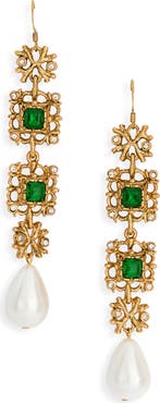 Kenneth Jay Lane Crystal & Faux Pearl Drop Earrings