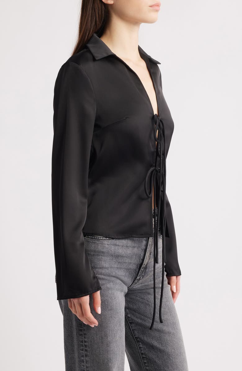 NASTY GAL Long Sleeve Tie Front Satin Shirt, Alternate, color, 