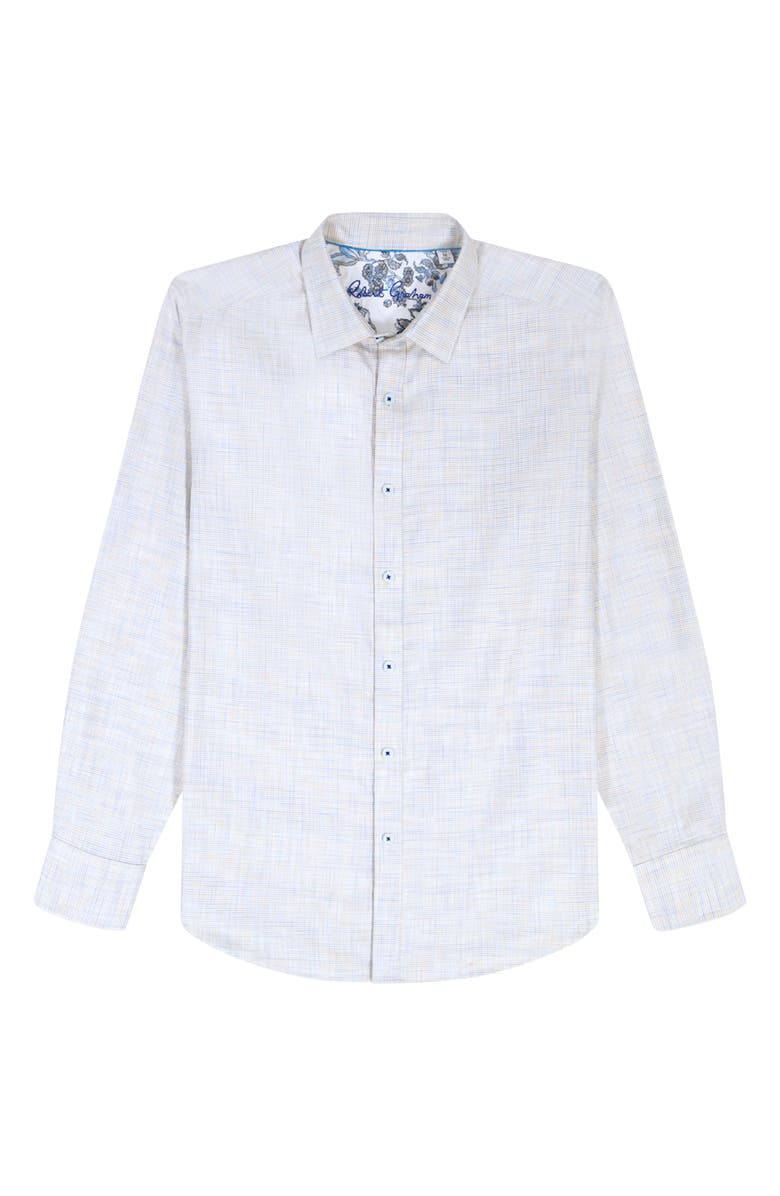 Robert Graham Edison Print Woven Button-Up Shirt, Alternate, color, Sand