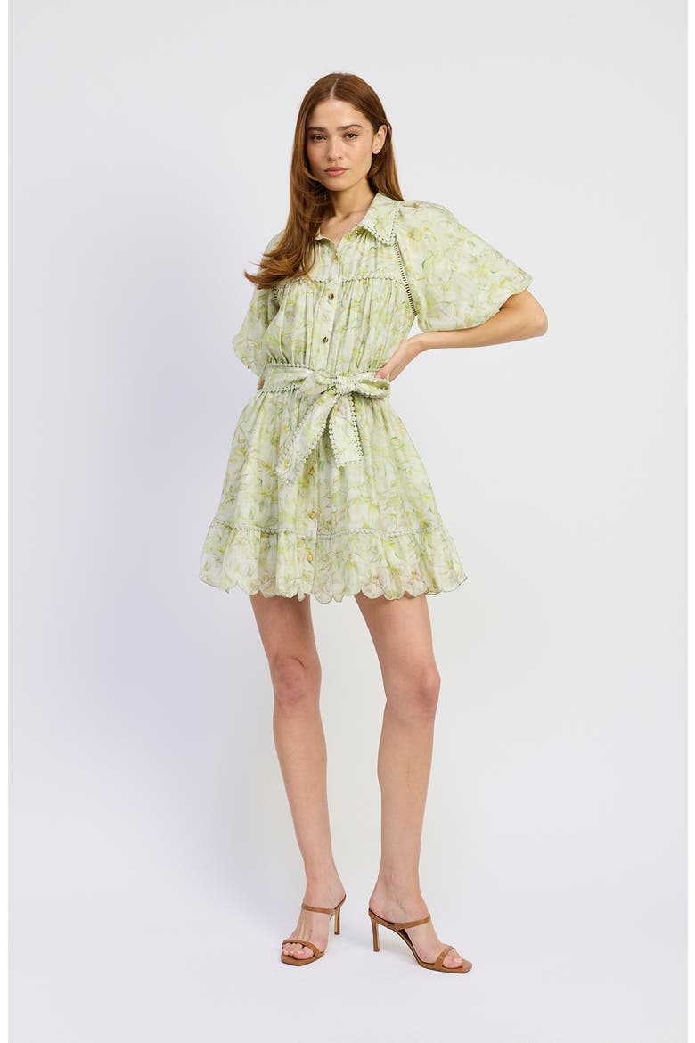Claire Floral Bubble Sleeve Minidress, Alternate, color, SAGE YELLOW