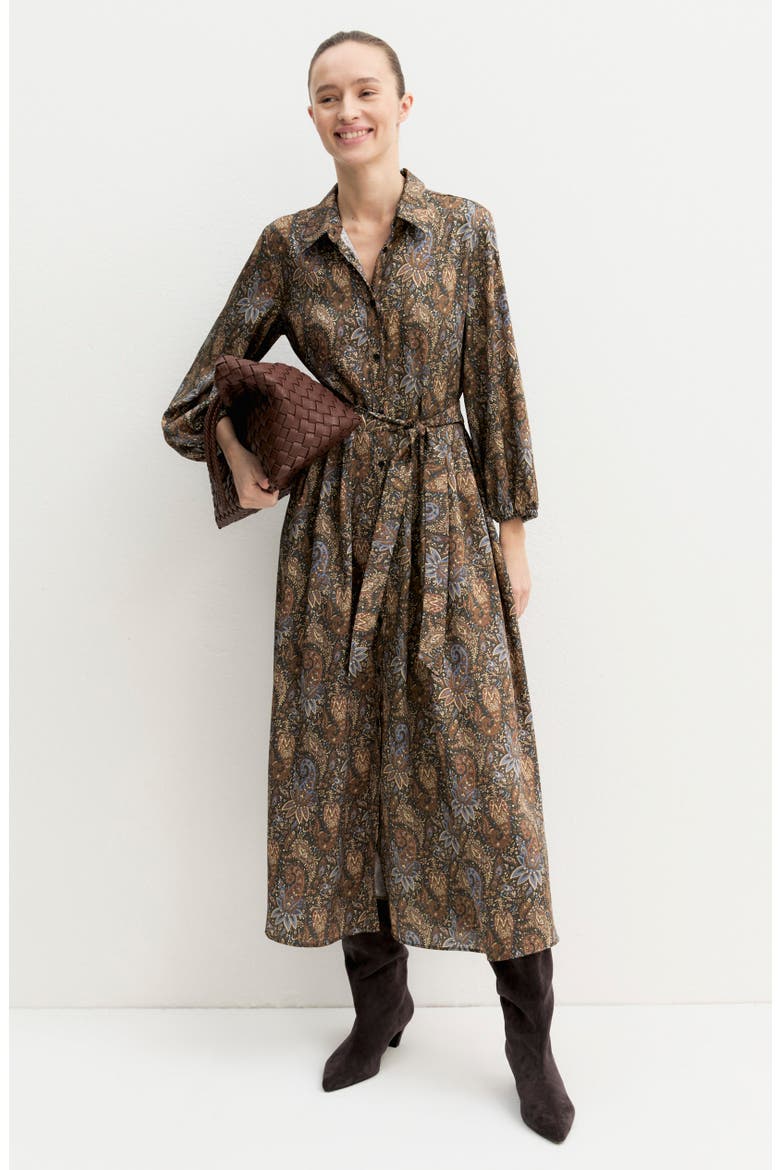 Paisley Long Sleeve Shirtdress, Alternate, color, UNDERWOOD