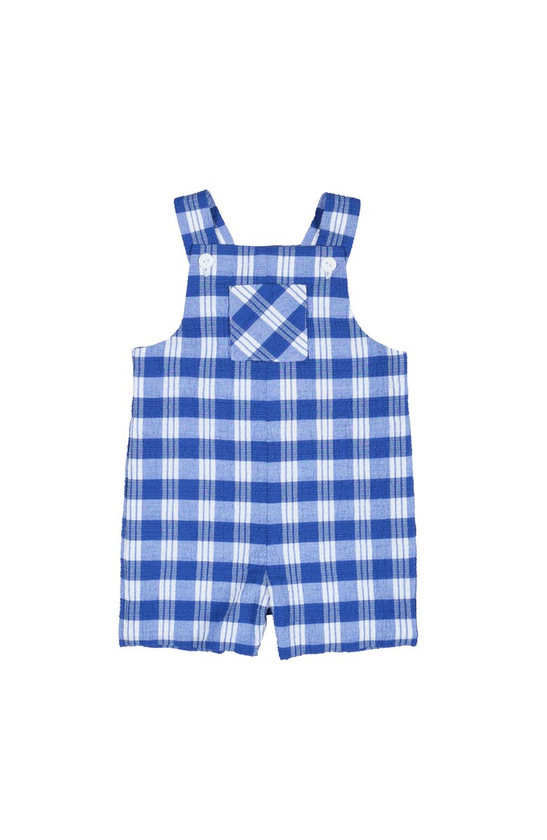 Florence Eiseman Plaid Seersucker Shortall With Front Pocket, Main, color, Blue / White