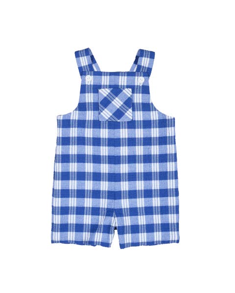 Plaid Seersucker Shortall With Front Pocket (Baby)