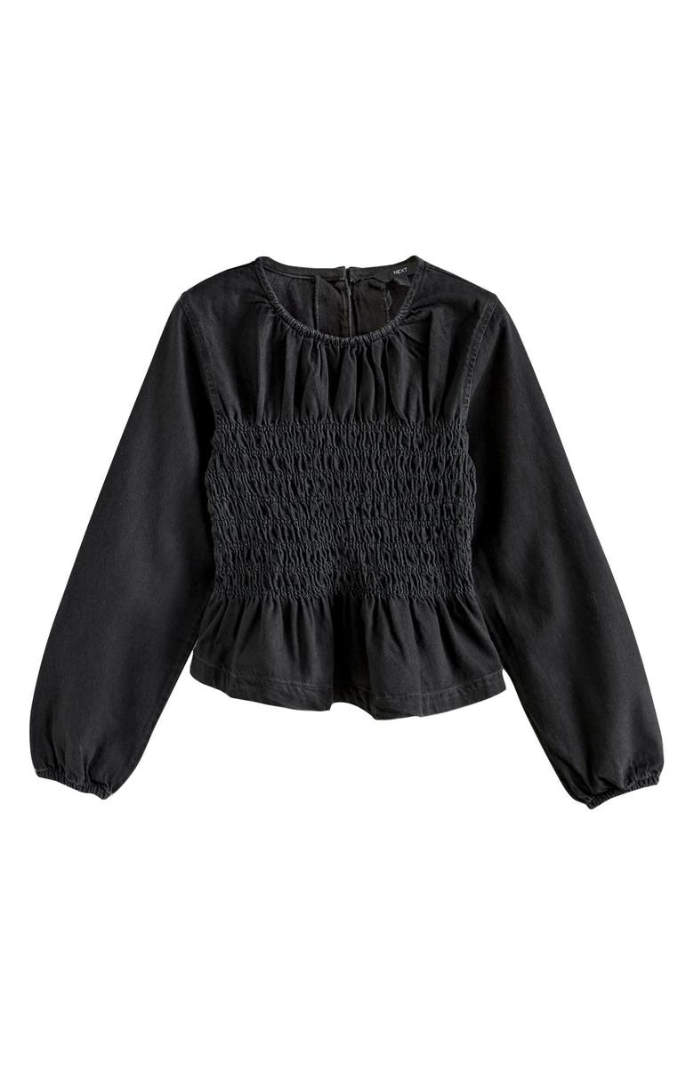 NEXT Smocked Peplum Cotton Denim Top, Alternate, color, Black