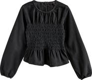 NEXT Smocked Peplum Cotton Denim Top