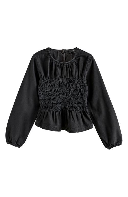 Next Smocked Peplum Cotton Denim Top In Black