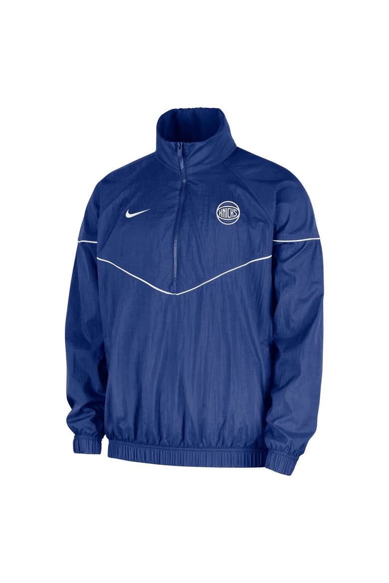 Men's Nike  Blue New York Knicks Courtside Windrunner Woven Half-Zip Hooded Jacket, Alternate, color, Blue