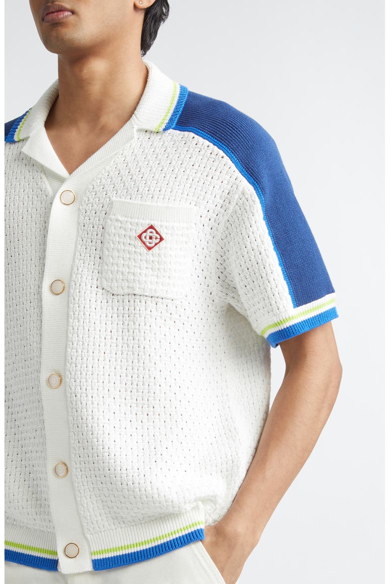 Mixed Stitch Sweater Camp Shirt, Alternate, color, COTTON BLEND