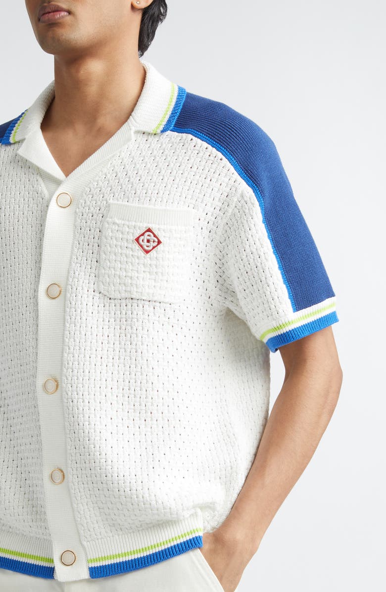 Casablanca Mixed Stitch Sweater Camp Shirt, Alternate, color, Cotton Blend