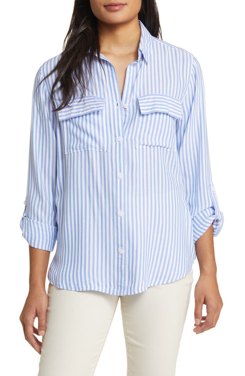 beachlunchlounge Farrah Stripe Button-Up Shirt, Main, color, 