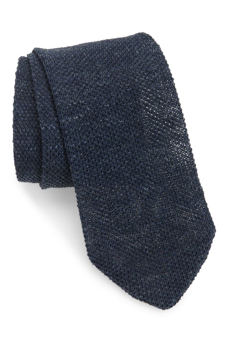 Linen Knit Tie, Main, color, NAVY