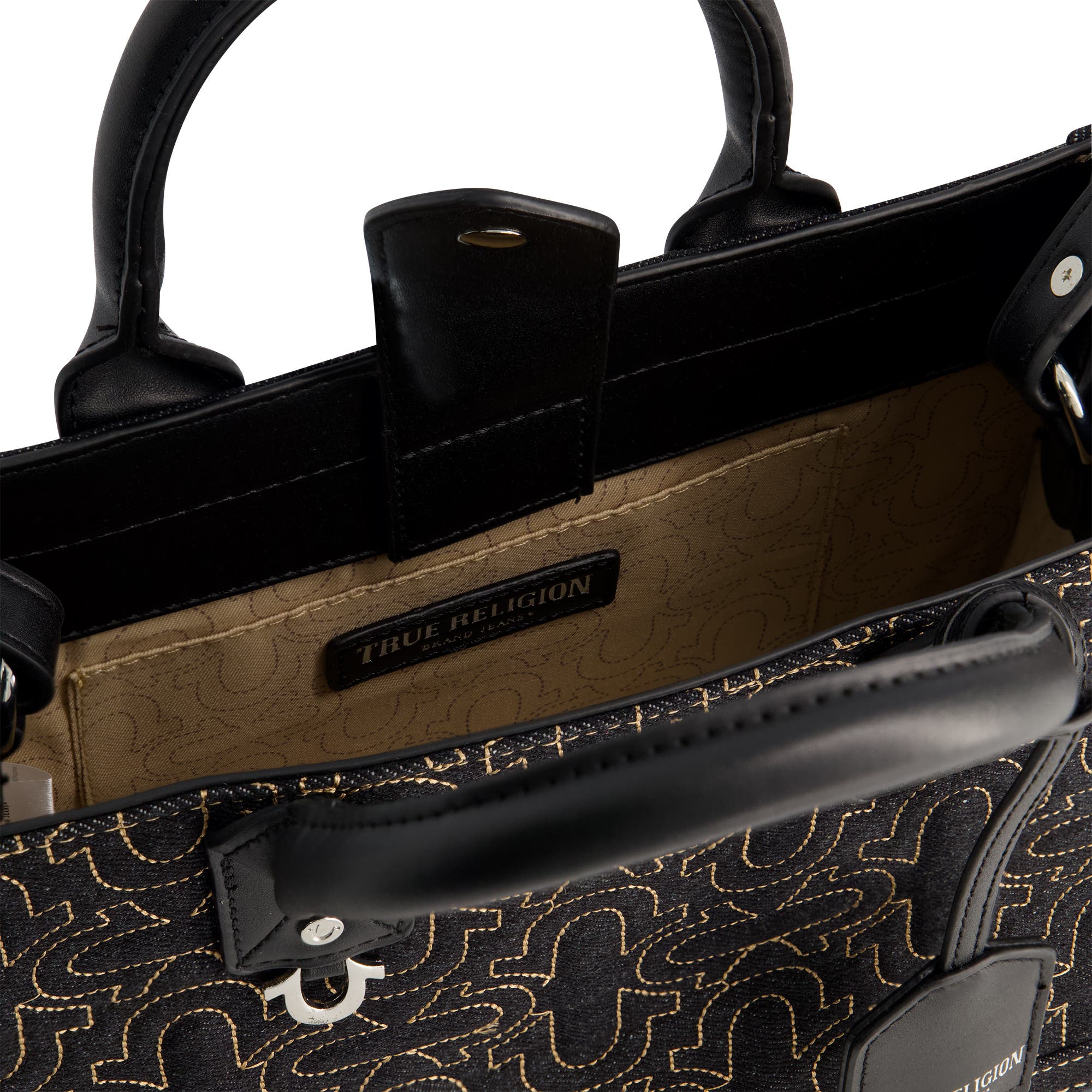 True Religion Quilted Horseshoe Modern Tote, Alternate, color, Denim