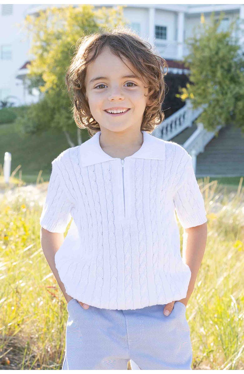 Florence Eiseman Short Sleeve Polo Cable Sweater, Alternate, color, White