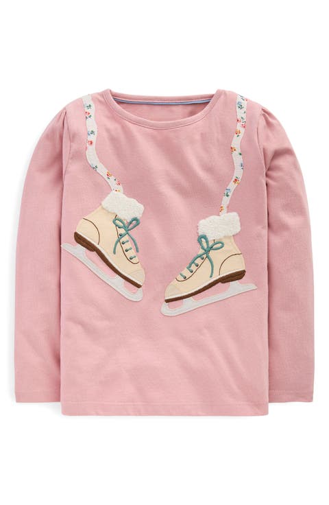 Kids' Ice Skate Appliqué Long Sleeve Cotton T-Shirt (Toddler, Little Kid & Big Kid)