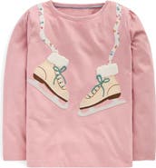 Mini Boden Kids' Ice Skate Appliqué Long Sleeve Cotton T-Shirt