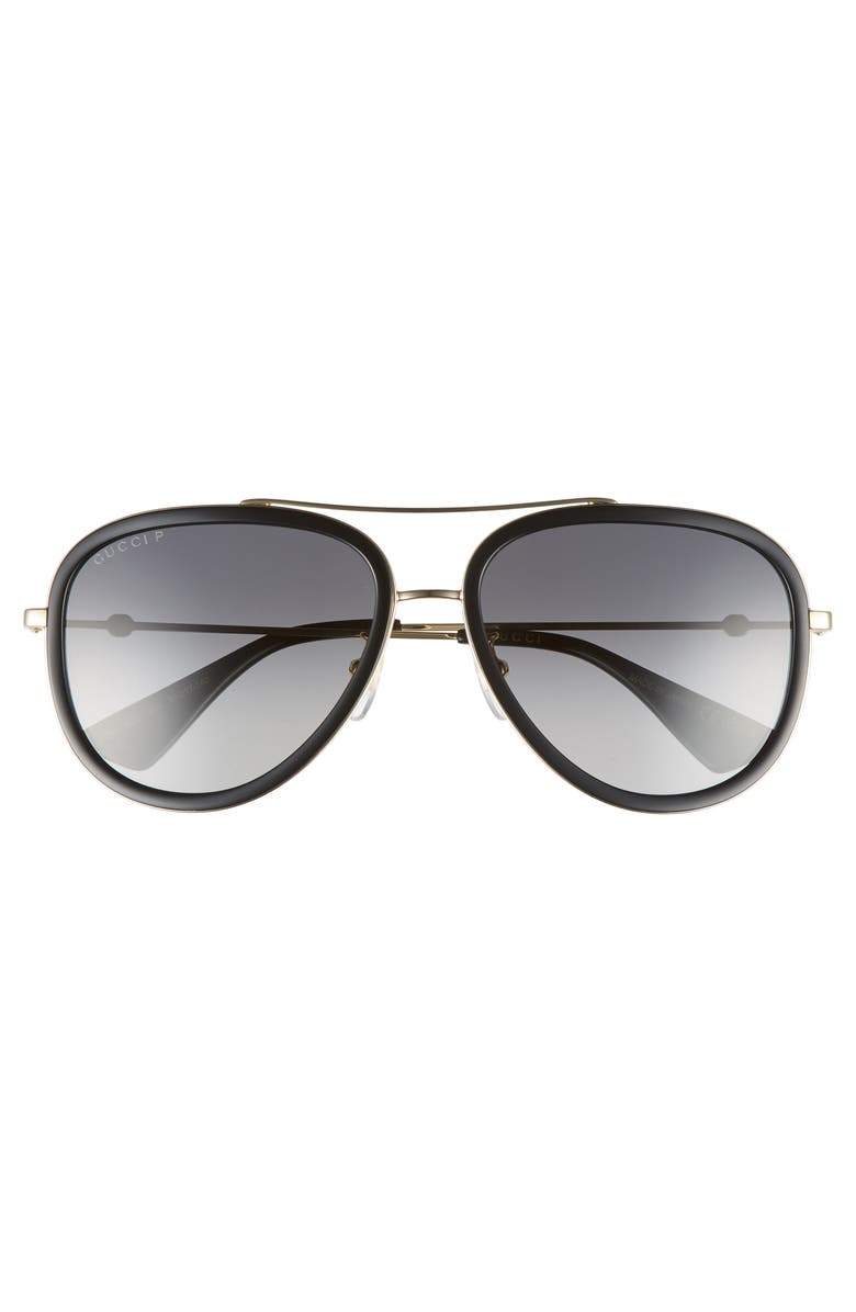 Gucci 57mm Polarized Metal Aviator Sunglasses, Alternate, color, Gold