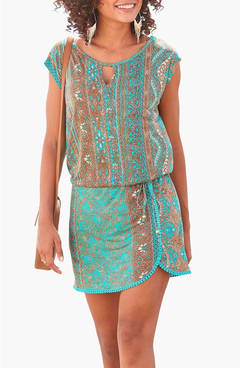 LASCANA Women's Crochet Hem Dress, Main, color, Turquoise Multi