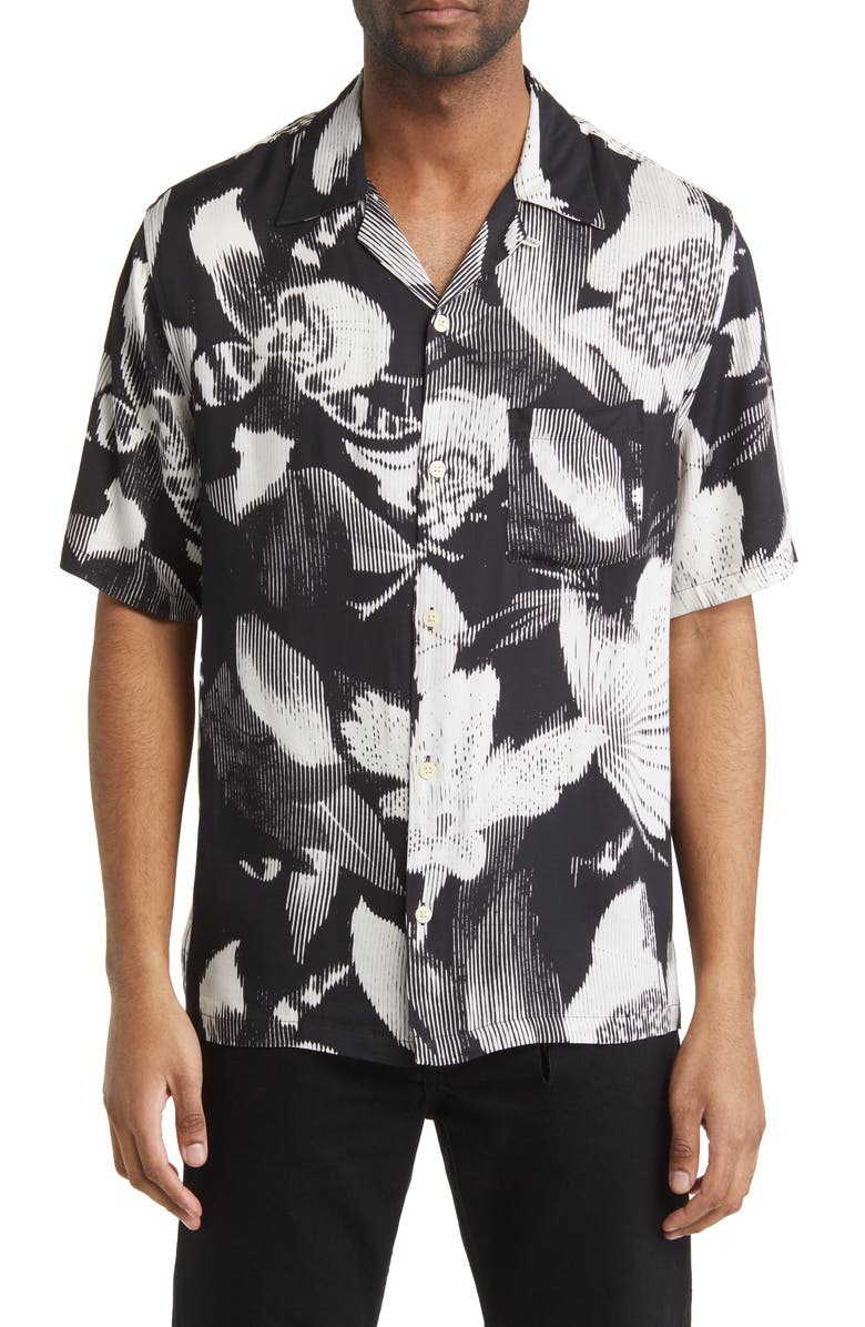 AllSaints Frequency Floral Short Sleeve Button-Up Camp Shirt, Main, color,