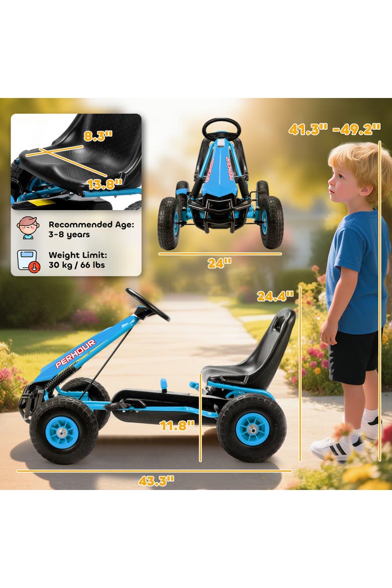 Pedal Go Kart for Kids Go Cart with Adjustable Seat EVA Wheels for Boys Girls Aged Years Old, Alternate, color, Blue