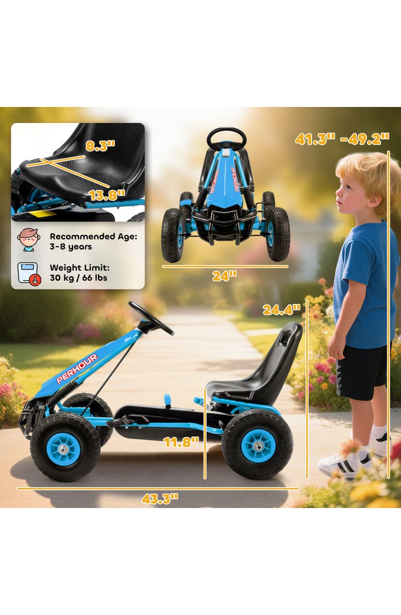 Qaba Pedal Go Kart for Kids Go Cart with Adjustable Seat EVA Wheels for Boys Girls Aged Years Old, Alternate, color, Blue