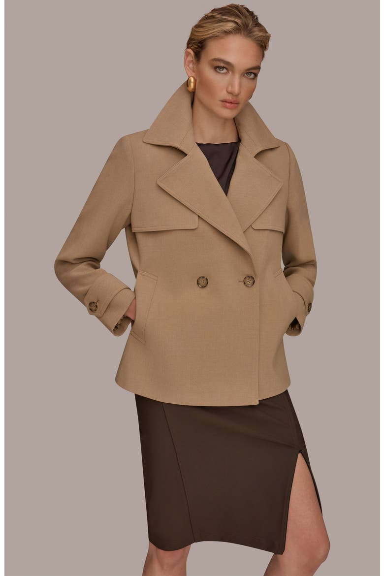 Double Breasted Crepe Coat, Alternate, color, LIGHT CAMEL