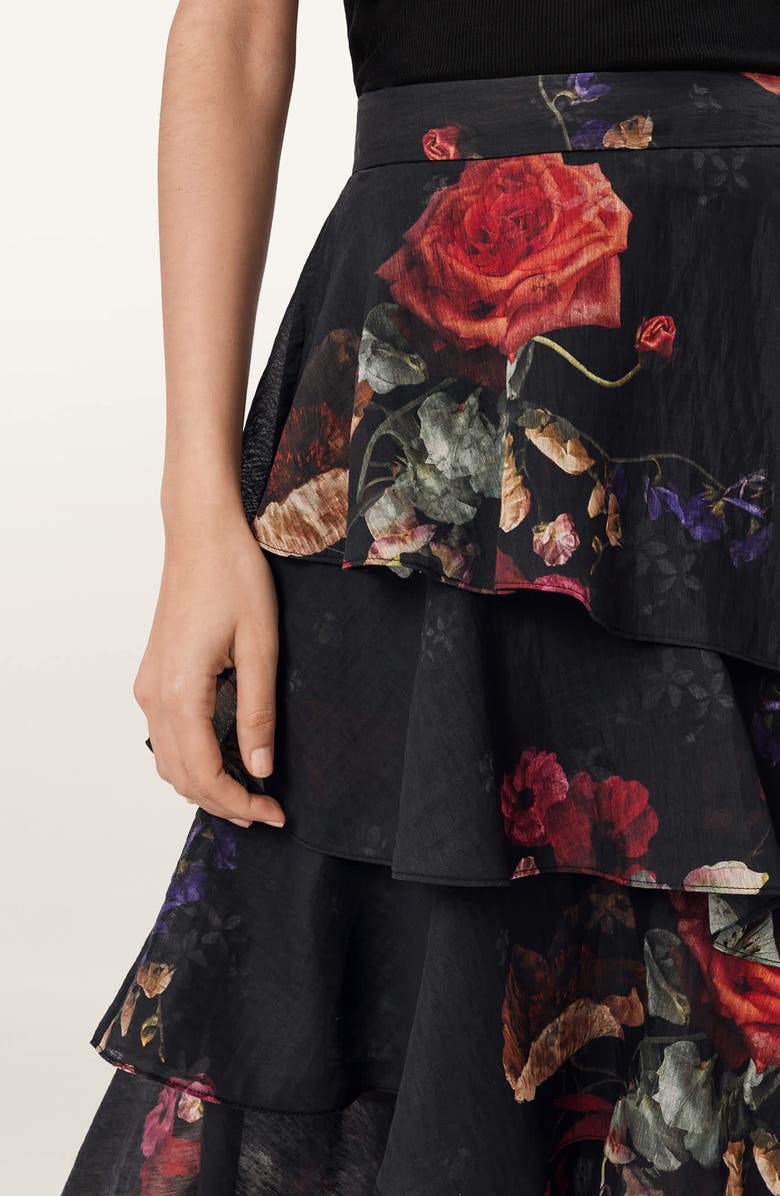 AllSaints Caya Ruffle Asymmetric Skirt, Alternate, color, Haze Black