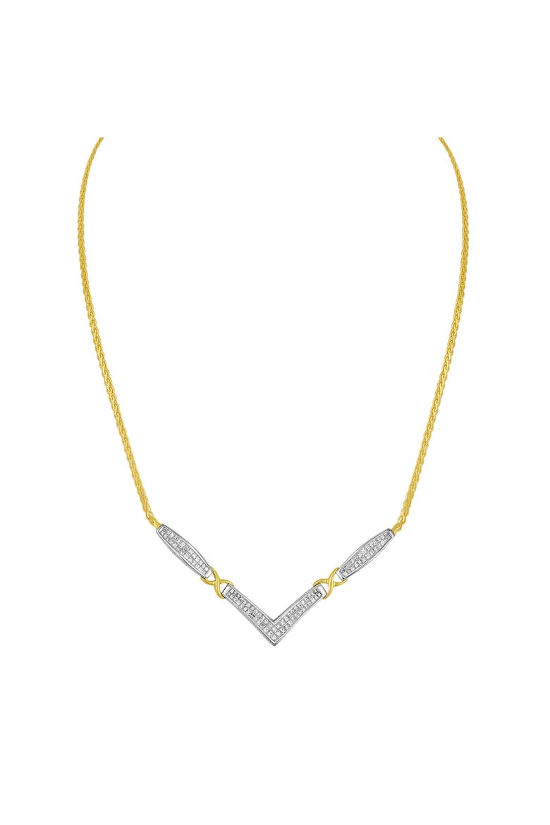 14K Gold 2.0 Ctw Diamond Flared and X-Station V Shaped Franco Chain Necklace, Alternate, color, Yellow