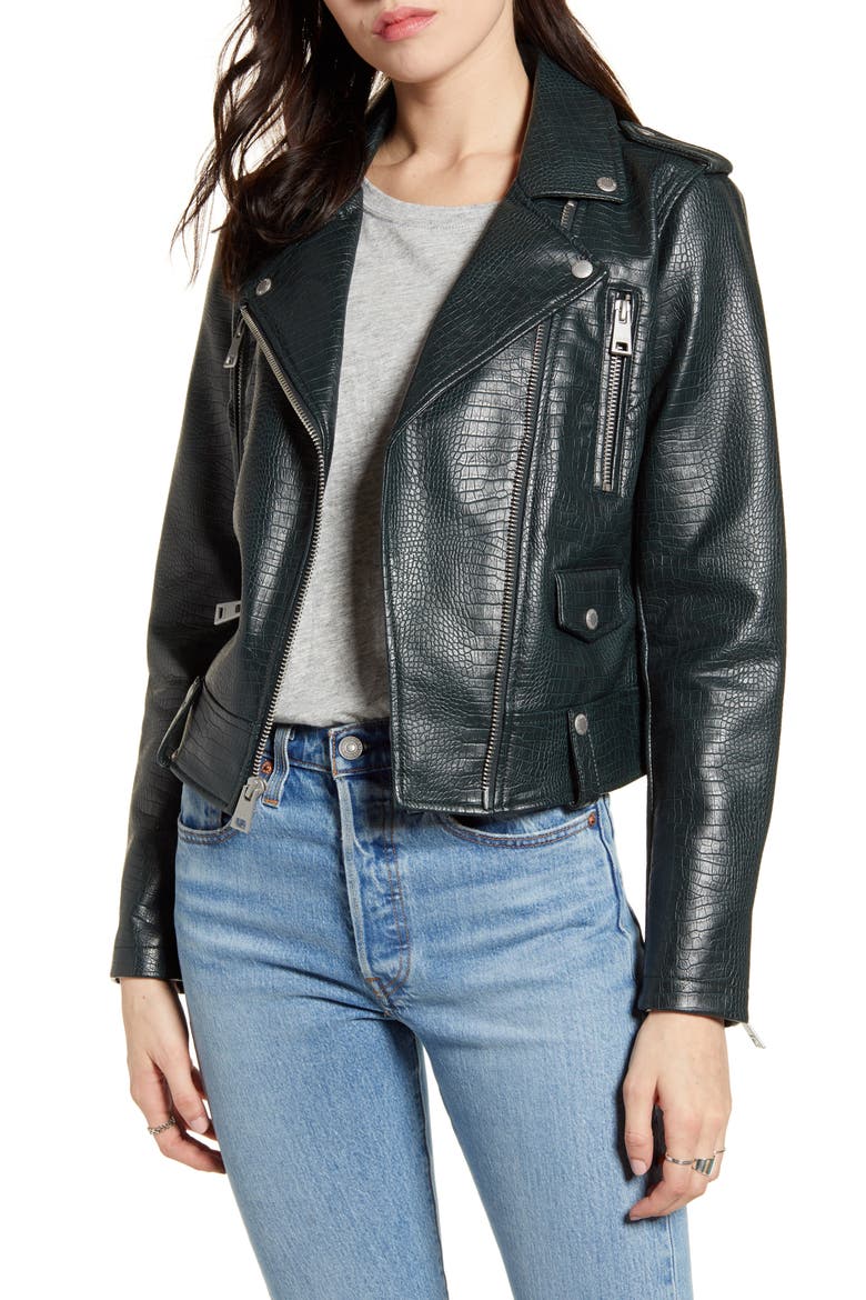 Levi's® Faux Leather Moto Jacket, Main, color, GRN CROCO