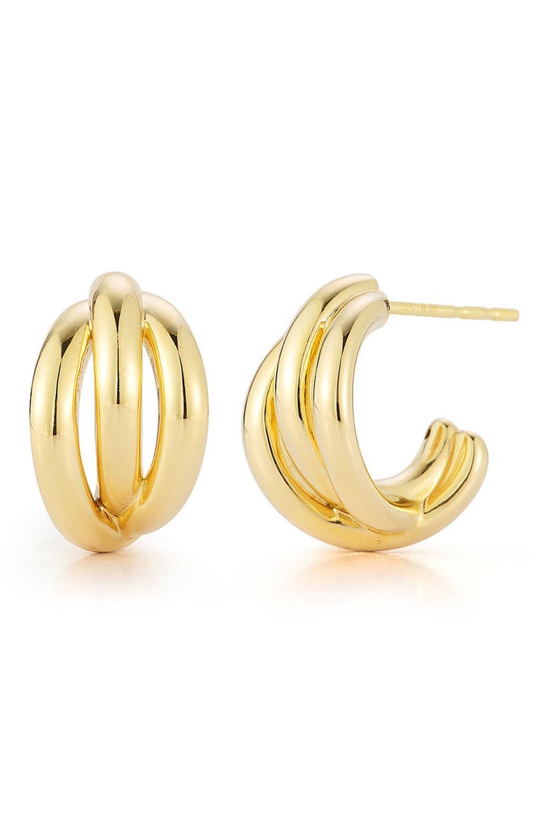 Knot Huggie Hoop Earrings, Main, color, 14K YELLOW GOLD