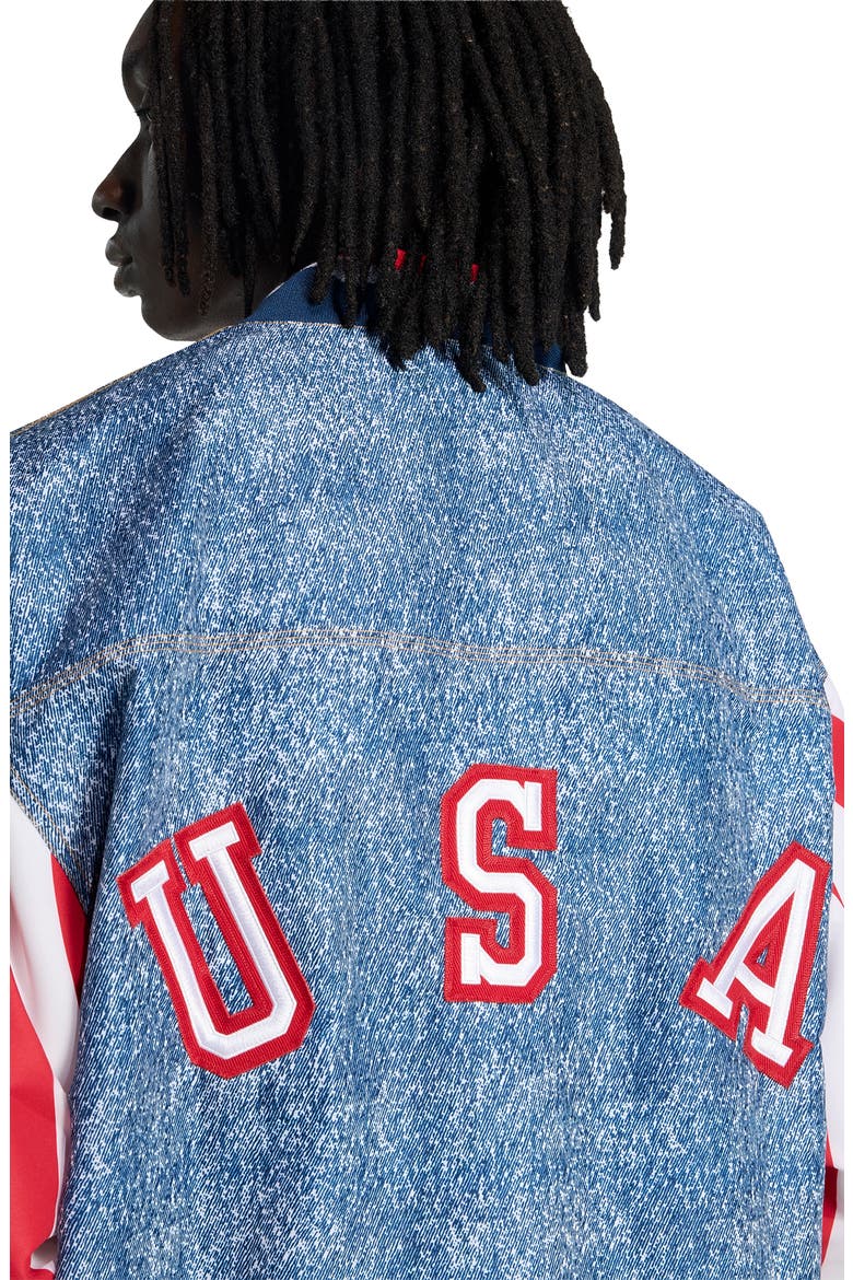 Denim Graph Track Jacket, Alternate, color, WHITE/ DARK BLUE