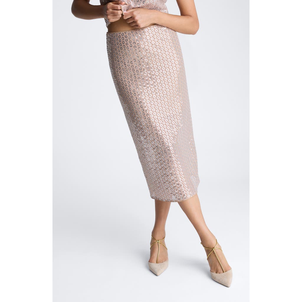 Kenneth Cole Circle Sequin Midi Skirt In Silver